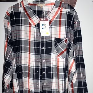 Ladies 2X Auburn plaid button front shirt nwt
